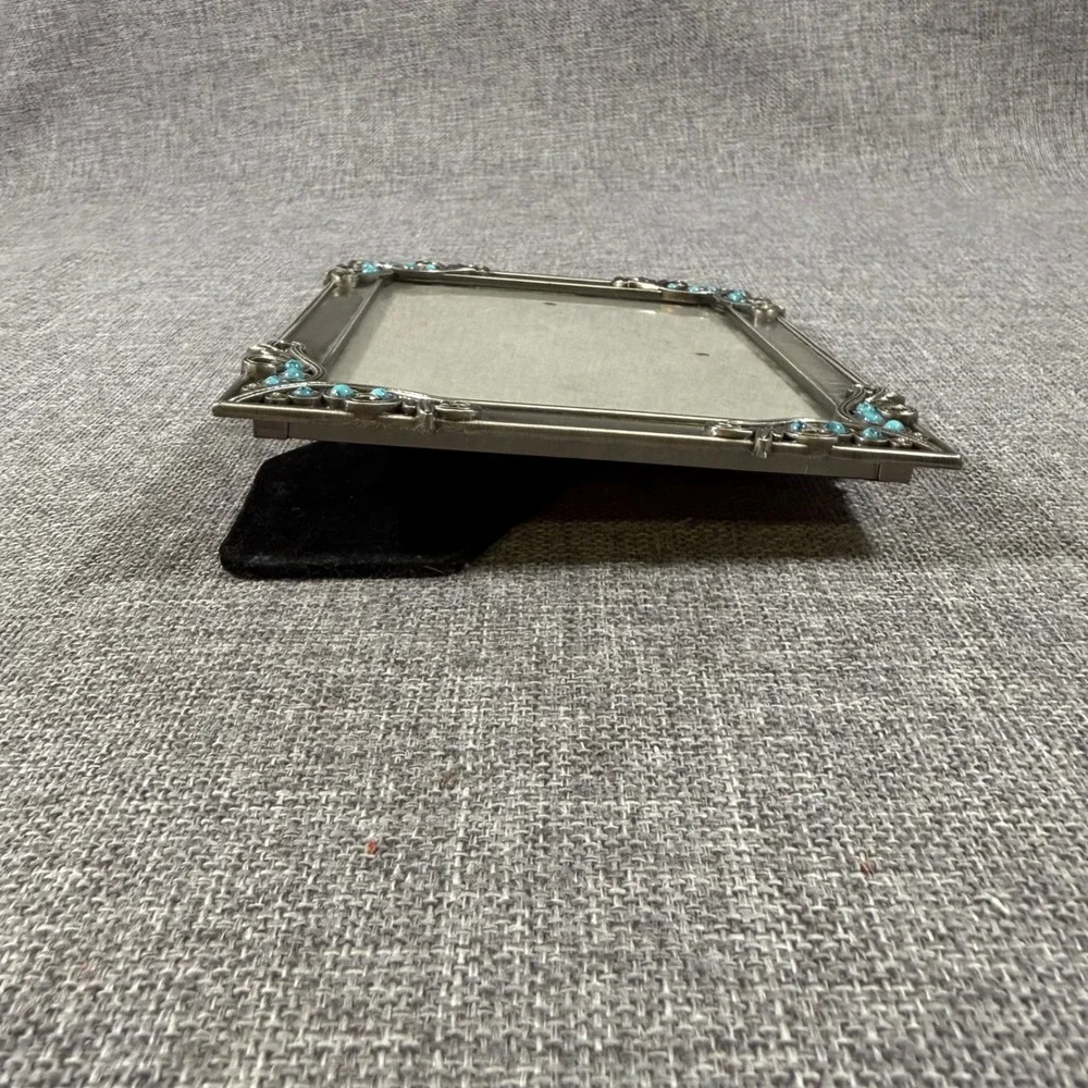 Decorel Picture Frame 5.5x7.5 Antique Silver Turquoise Beads Ornate Filigree